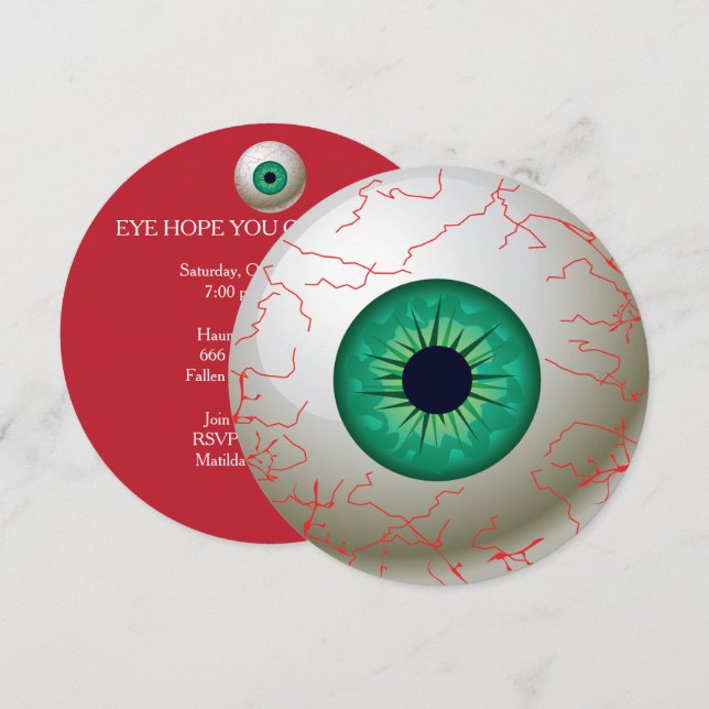 Halloween Eyeball Party Invitation (Green) (Front/Back)