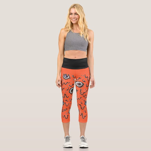 Halloween Eyeball Spooky Drip  Capri Leggings (Front)