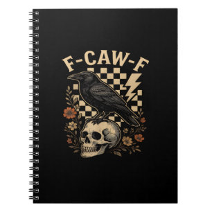 Halloween F Caw F Raven Bird Checkered Vintage Sty Notebook