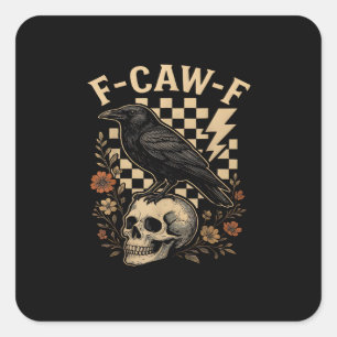 Halloween F Caw F Raven Bird Checkered Vintage Sty Square Sticker