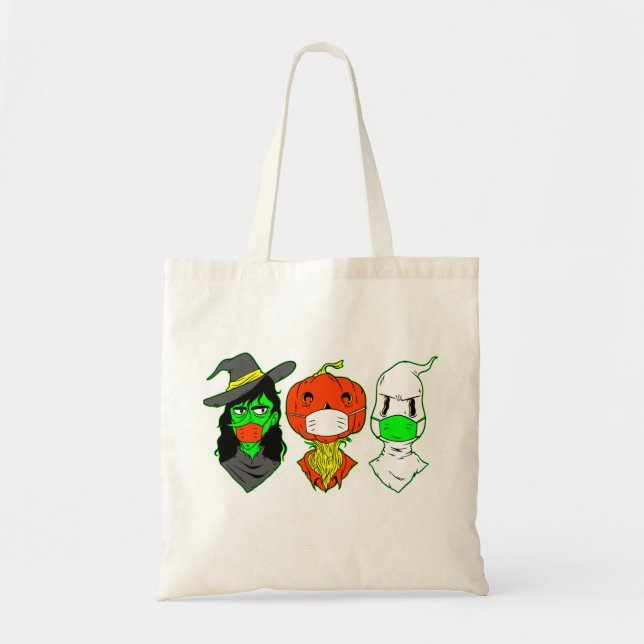 halloween face mask pumpkin scarecrow witch ghost tote bag (Front)