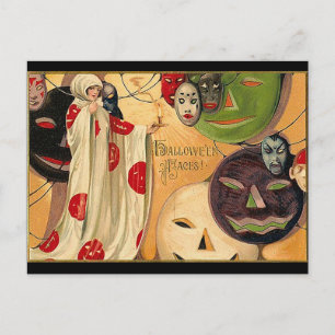 Halloween Faces - Art Deco Postcard