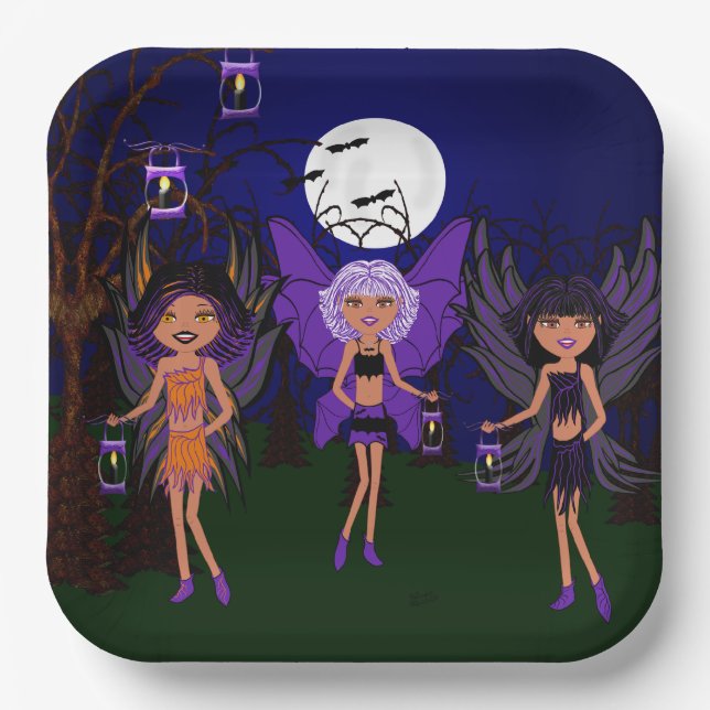 Halloween Faeries The Hallow Sisters  Paper Plate (Front)