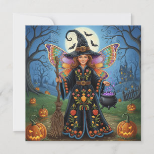 Halloween Fairy Witch with Pumpkins Holiday Card