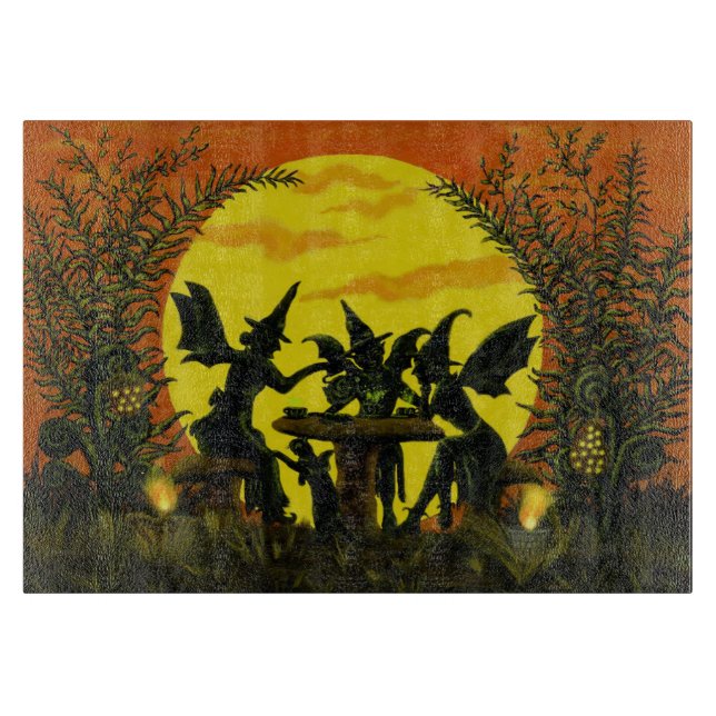 Halloween fairy witches glass cutting board (Front)