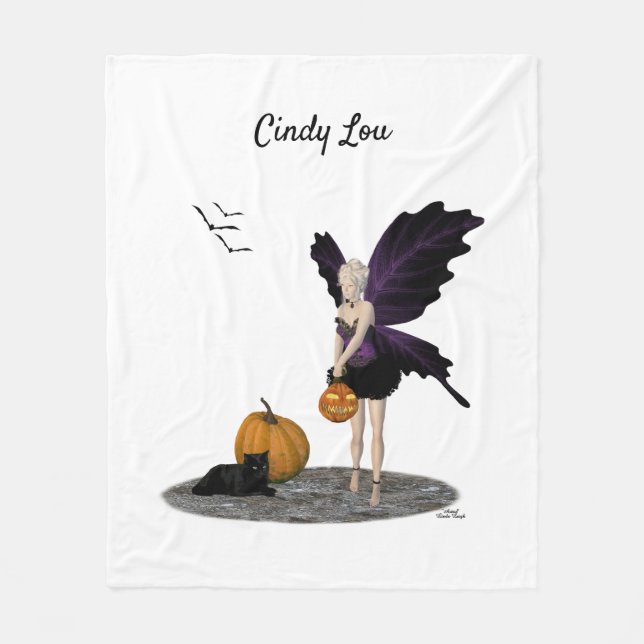 Halloween Fairy With Pumpkin Fleece Blanket (Front)