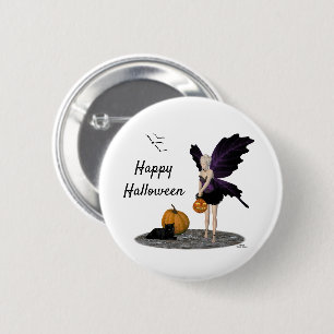 Halloween Fairy With Pumpkin Pin Button