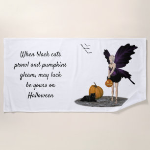 Halloween Fairy With Pumpkins Beach Towel