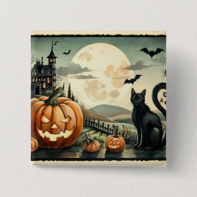 Halloween/Fall/Autumn/pumpkin/cat 15 Cm Square Badge (Front)