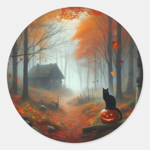 Halloween/Fall/Autumn/pumpkin/cat  Classic Round Sticker