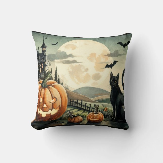 Halloween/Fall/Autumn/pumpkin/cat Cushion (Front)