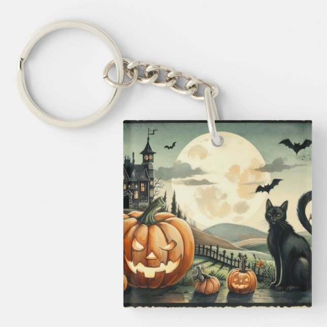 Halloween/Fall/Autumn/pumpkin/cat Key Ring (Front)