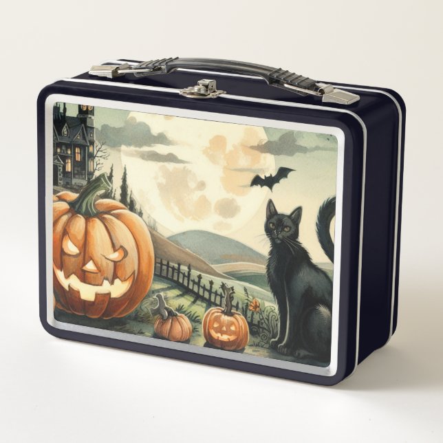 Halloween/Fall/Autumn/pumpkin/cat Metal Lunch Box (Front)