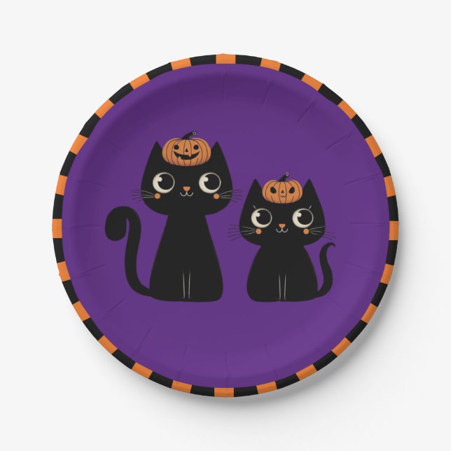 Halloween/Fall/Autumn/pumpkin/cat Paper Plate (Front)