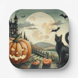 Halloween/Fall/Autumn/pumpkin/cat Paper Plate