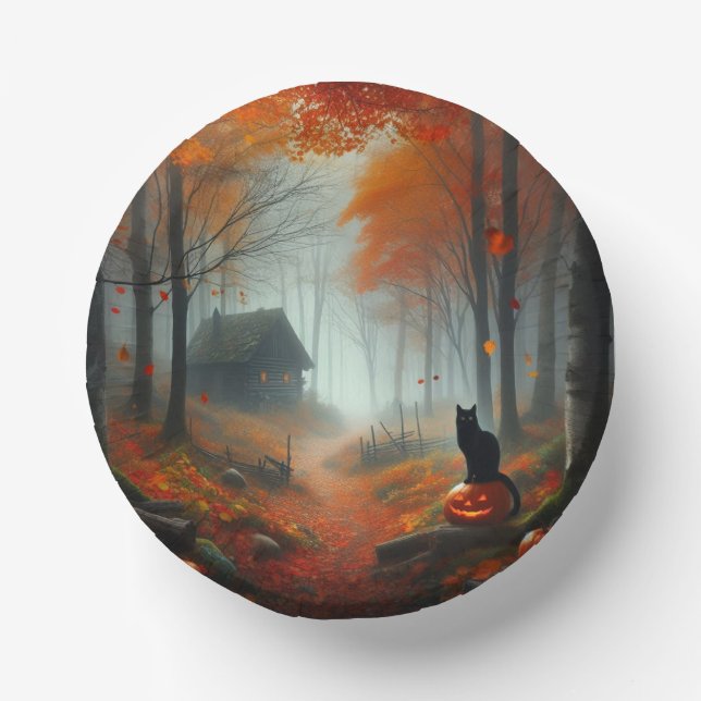 Halloween/Fall/Autumn/pumpkin/cat  Paper Plate (Front)