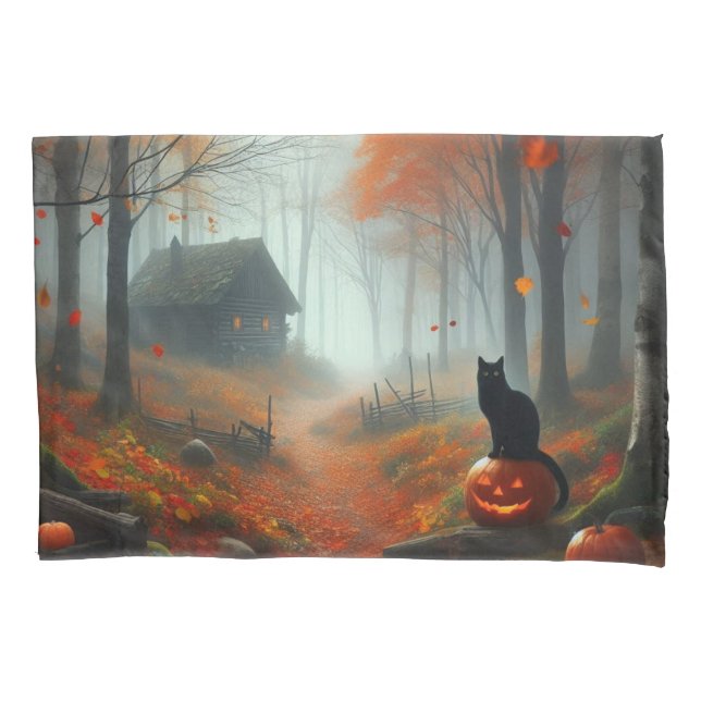 Halloween/Fall/Autumn/pumpkin/cat  Pillowcase (Front)