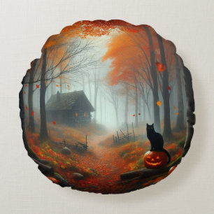 Halloween/Fall/Autumn/pumpkin/cat  Round Cushion