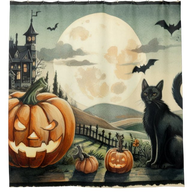 Halloween/Fall/Autumn/pumpkin/cat Shower Curtain (Front)