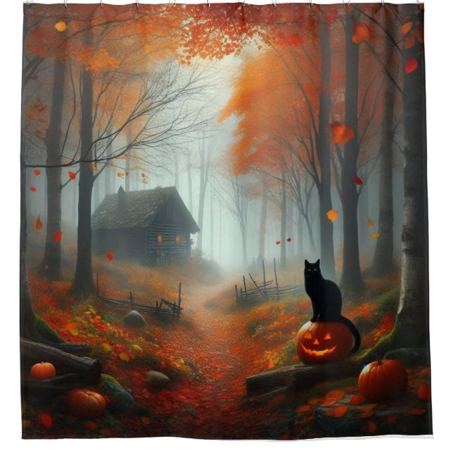 Halloween/Fall/Autumn/pumpkin/cat  Shower Curtain (Front)