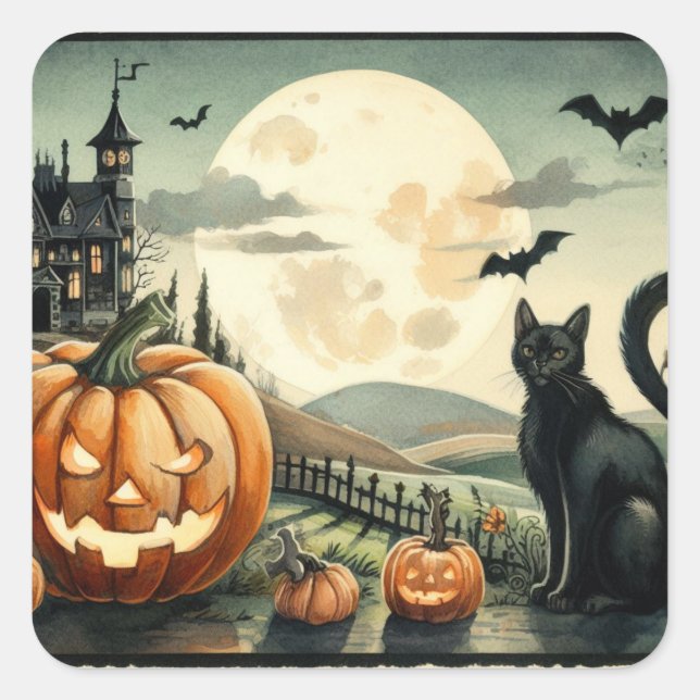 Halloween/Fall/Autumn/pumpkin/cat Square Sticker (Front)