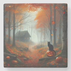 Halloween/Fall/Autumn/pumpkin/cat  Stone Coaster