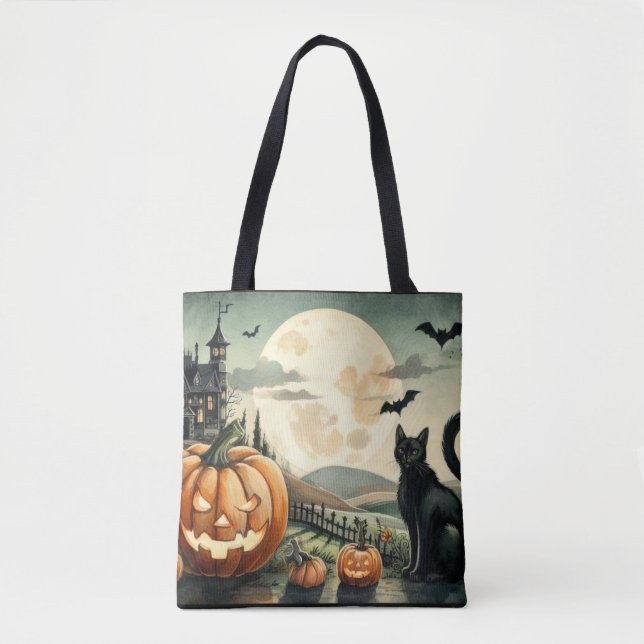 Halloween/Fall/Autumn/pumpkin/cat Tote Bag (Front)