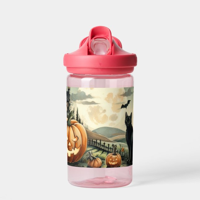 Halloween/Fall/Autumn/pumpkin/cat Water Bottle (Front)
