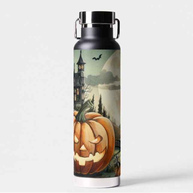 Halloween/Fall/Autumn/pumpkin/cat Water Bottle (Front)