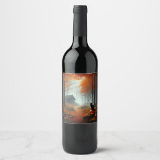 Halloween/Fall/Autumn/pumpkin/cat Wine Label