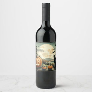 Halloween/Fall/Autumn/pumpkin/cat Wine Label