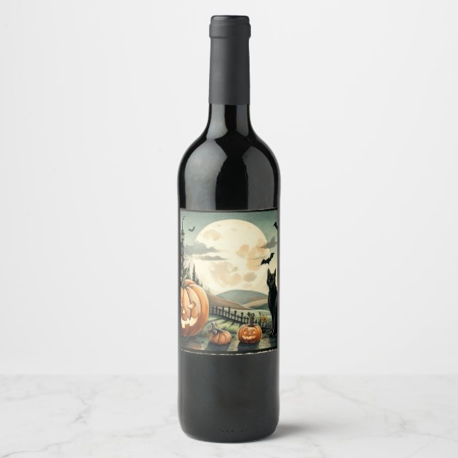 Halloween/Fall/Autumn/pumpkin/cat Wine Label (Front)