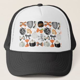 Halloween fall bow watercolor pattern pumpkin trucker hat