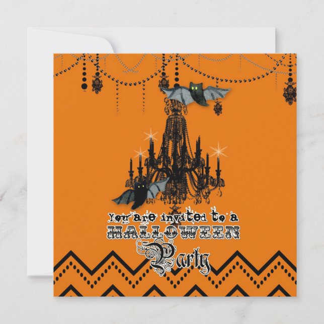 Halloween Fall Chandelier Bat Chevron Zig Zag Invitation (Front)