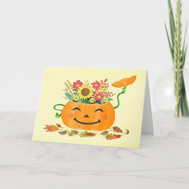 Halloween Fall Floral Pumpkin Holiday Card (Front)