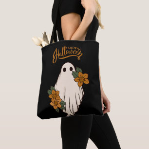 Halloween Fall Flowers Ghost  Tote Bag