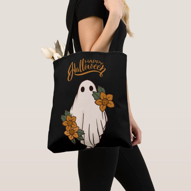 Halloween Fall Flowers Ghost  Tote Bag (Close Up)