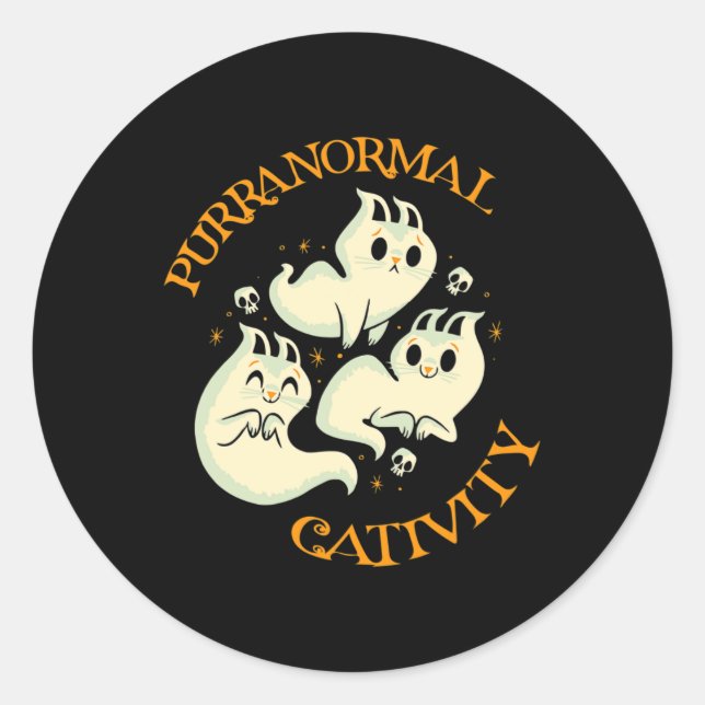 Halloween Fall Fun Cute Purranormal Cativity  Classic Round Sticker (Front)