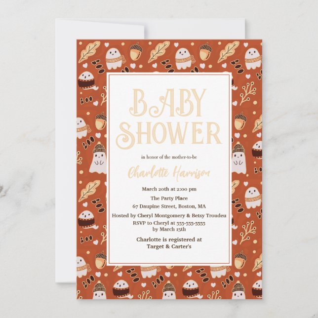 Halloween Fall Ghosts & Foliage Baby Shower Invitation (Front)