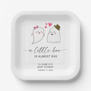 Halloween Fall Little Boo Baby Shower QR Code Paper Plate