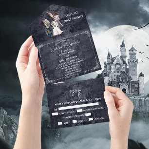 Halloween Fall October Frankenstein Bride Couple All In One Invitation