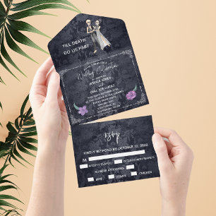 Halloween Fall October Skeleton Couple wedding All In One Invitation