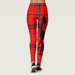Halloween Fall Orange Plaid Black Cat Leggings