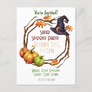 Halloween Fall Party Invitation Pumpkin Witch Postcard