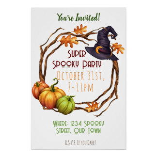 Halloween Fall Party Invitation Pumpkin Witch Poster