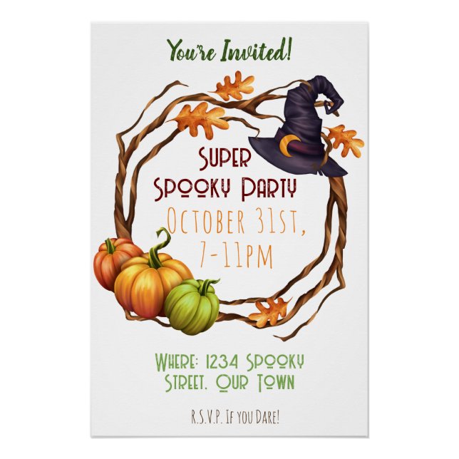 Halloween Fall Party Invitation Pumpkin Witch Poster (Front)
