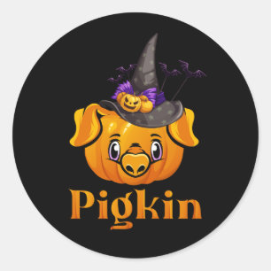 Halloween Fall Pigkin Pig Pumpkin Witch Thanksgivi Classic Round Sticker