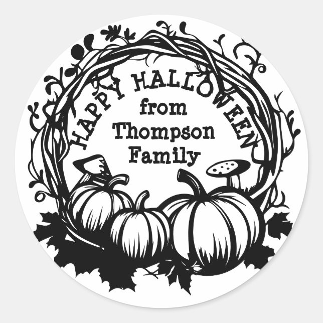 Halloween Fall Pumpkin Wreath Trick or Treat Classic Round Sticker (Front)