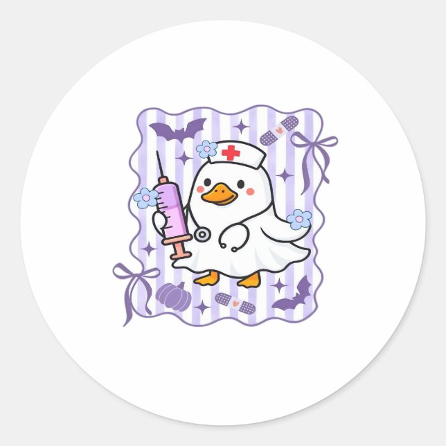 Halloween Fall Purple Coquette Goose Nurse Aesthet Classic Round Sticker (Front)