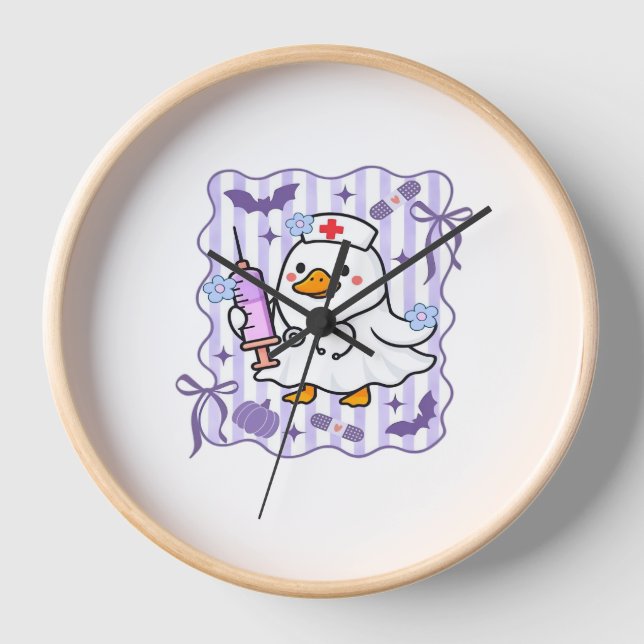 Halloween Fall Purple Coquette Goose Nurse Aesthet Clock (Front)